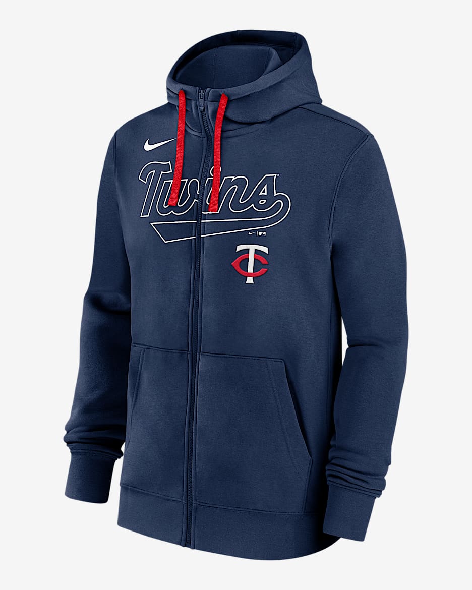Sudadera con gorro Nike de la MLB de cierre completo para hombre Minnesota Twins Knockout Script - Azul marino