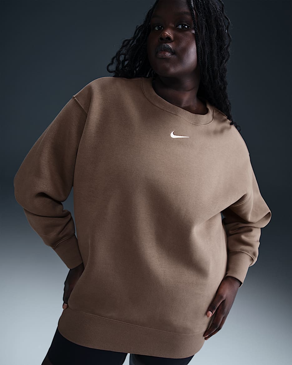 Sudadera oversized de cuello redondo de tejido Fleece para mujer (talla grande) Nike Sportswear Phoenix - Marrón visón/Vela