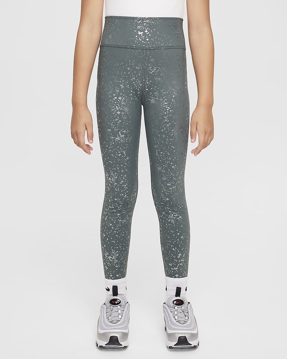 Leggings Dri-FIT de tiro alto para niña talla grande Nike One - Verde vintage/Plata metalizado