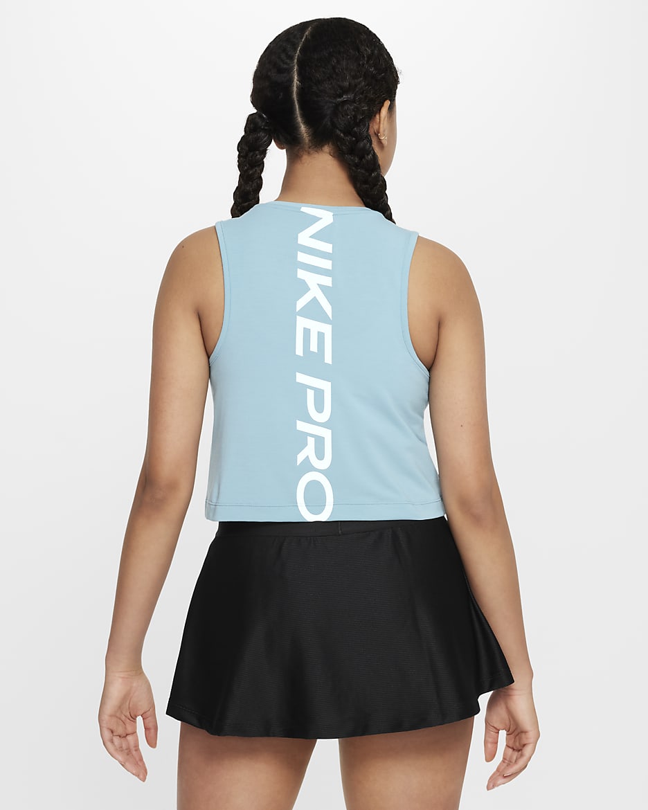 Nike Pro Dri-FIT trainingstanktop voor meisjes - Denim Turquoise/Wit