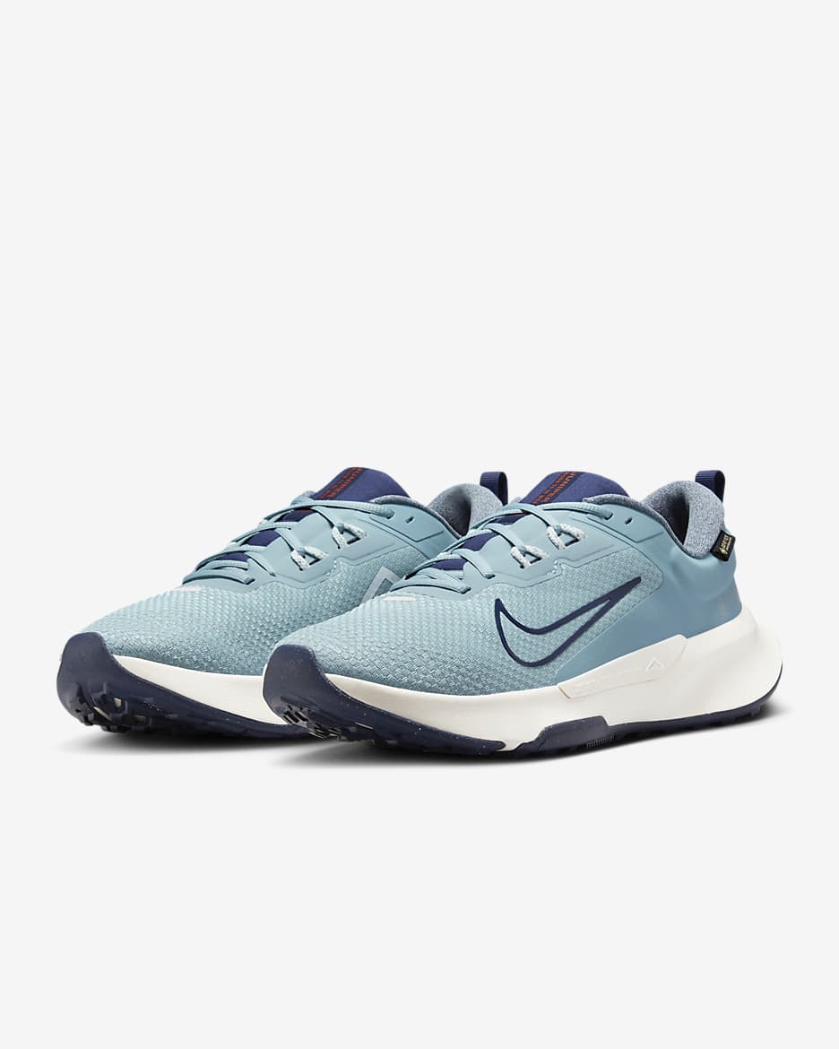 Sapatilhas de running para trilhos à prova de água Nike Juniper Trail 2 GORE-TEX para homem - Turquesa Denim/Azul Glacier/Vintage Coral/Midnight Navy