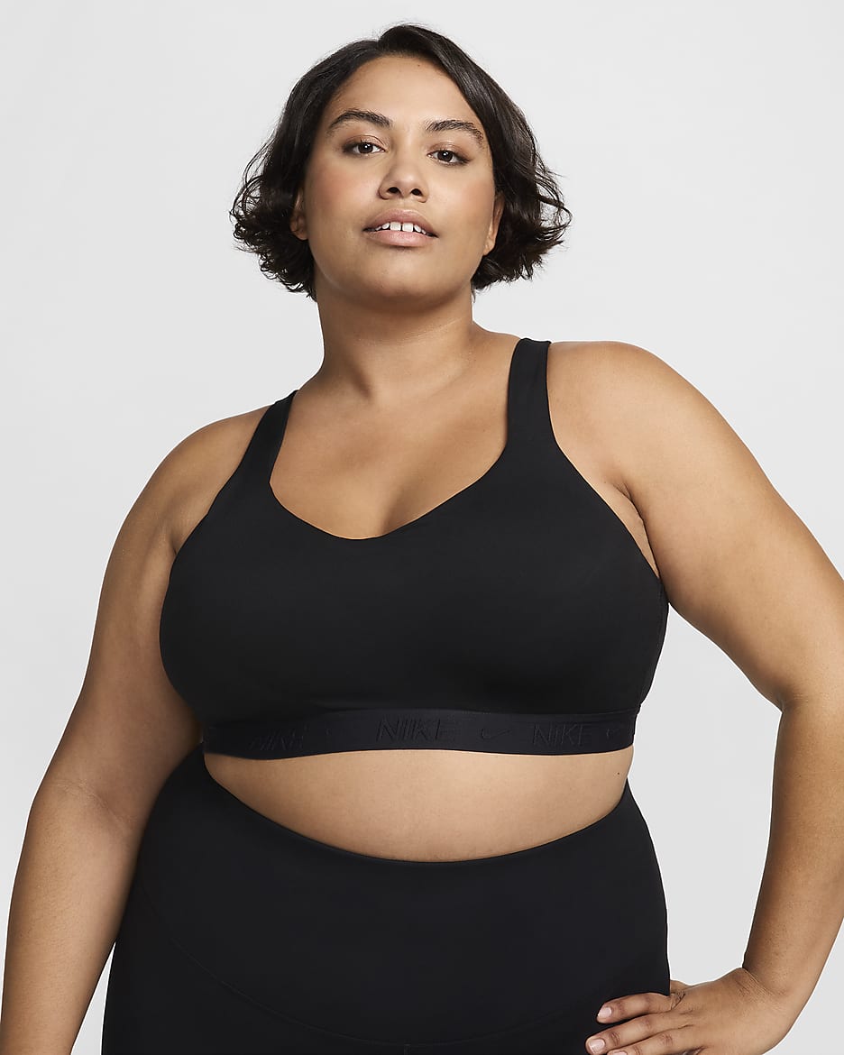 Sutiã de desporto ajustável almofadado de suporte elevado Nike Indy para mulher (tamanhos grandes) - Preto/Preto/Preto