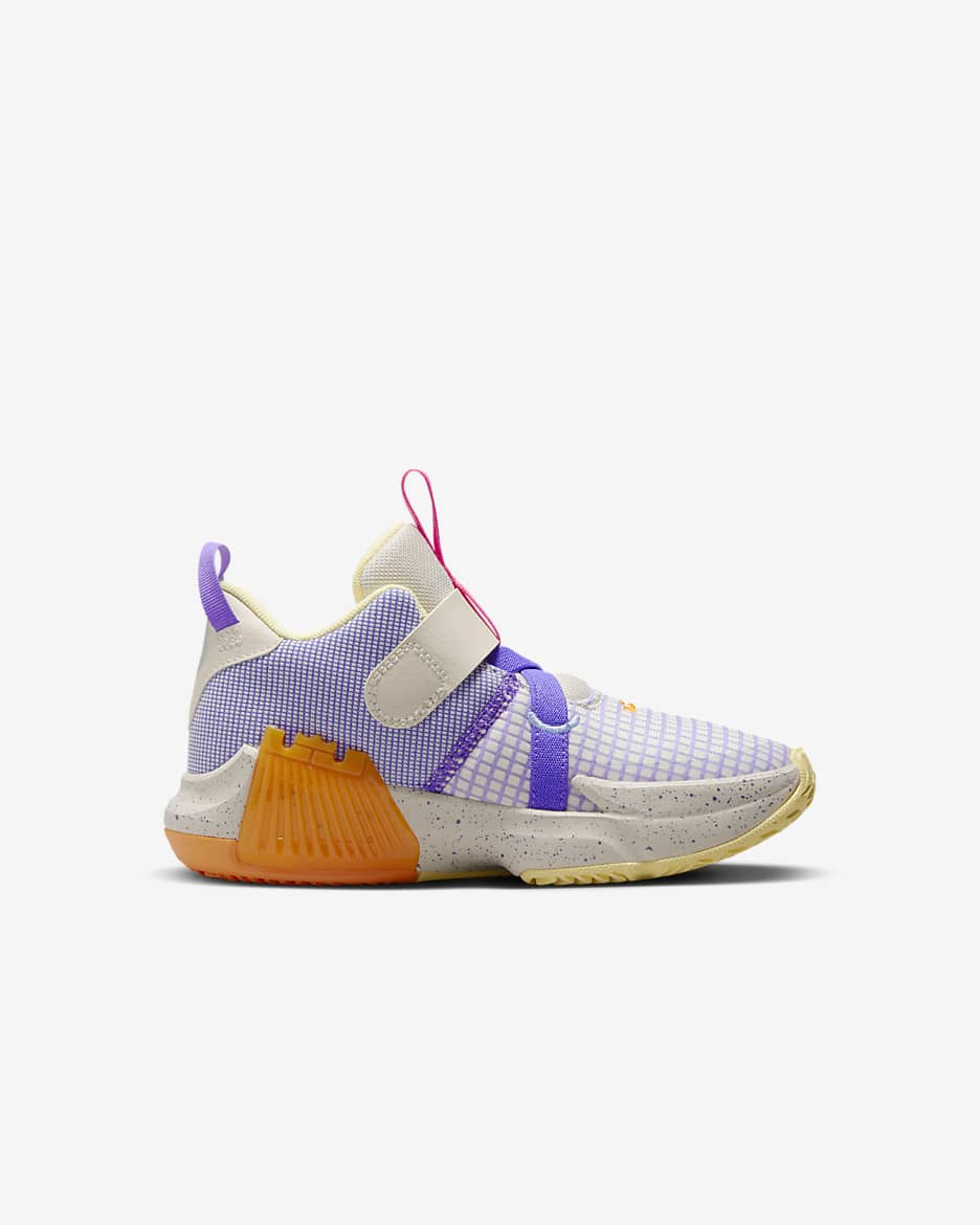 LeBron Witness 7 Little Kids' Shoes - Light Orewood Brown/Action Grape/Vivid Orange/Cobalt Bliss