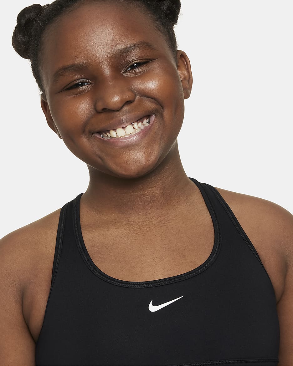 Nike Swoosh Older Kids' (Girls') Sports Bra (Extended Size) - Black/White