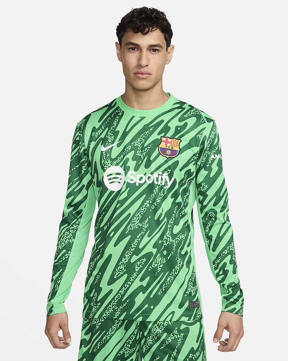 FC Barcelona 2024/25 Stadium Goalkeeper Men's Nike Soccer Replica Long-Sleeve Jersey - Green Spark/Green Spark/Pine Green/White