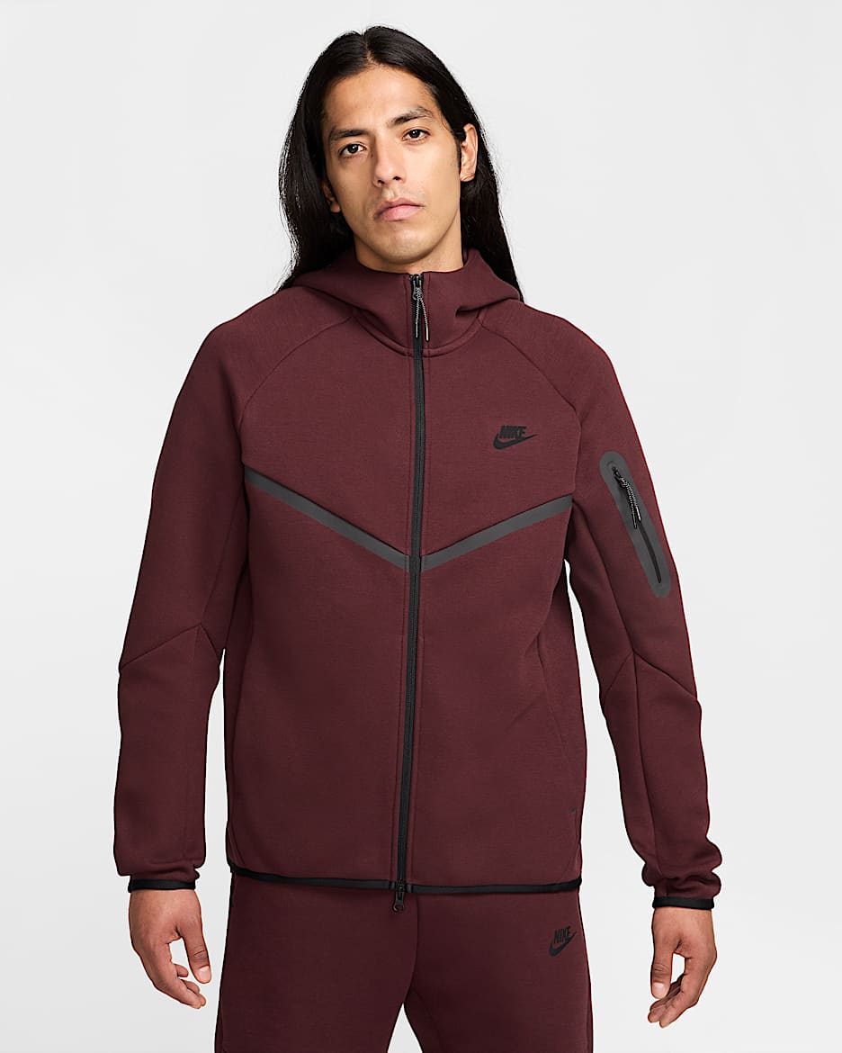 Nike Tech Windrunner hoodie met rits voor heren - Burgundy Crush/Zwart