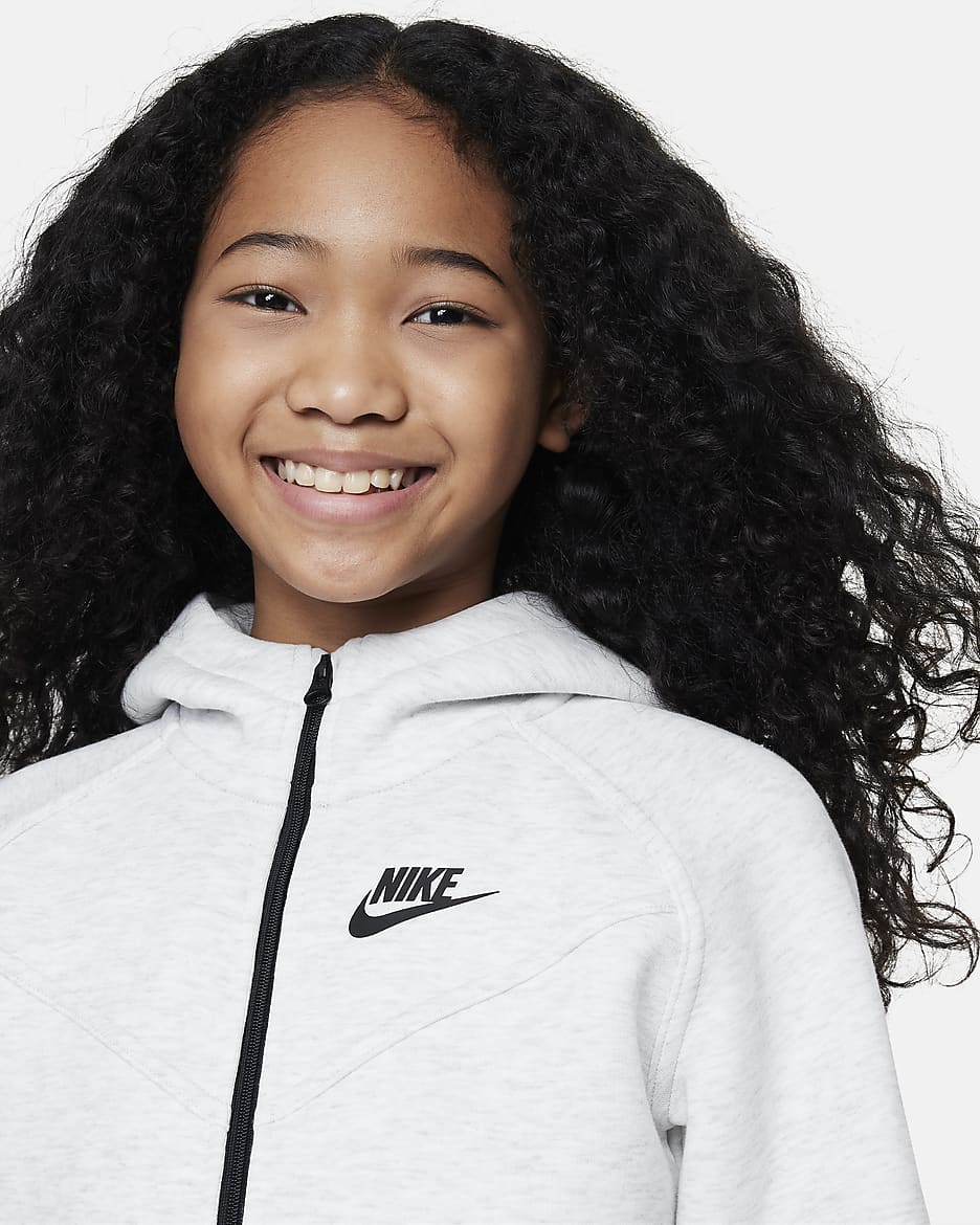 Rozpinana bluza z kapturem dla dużych dzieci (dziewcząt) Nike Sportswear Tech Fleece - Light Grey/Heather/Czerń/Czerń