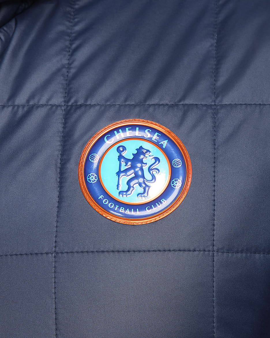 FC Chelsea Nike Jacke mit Kapuze und Fleece-Futter (Herren) - Obsidian/Weiß