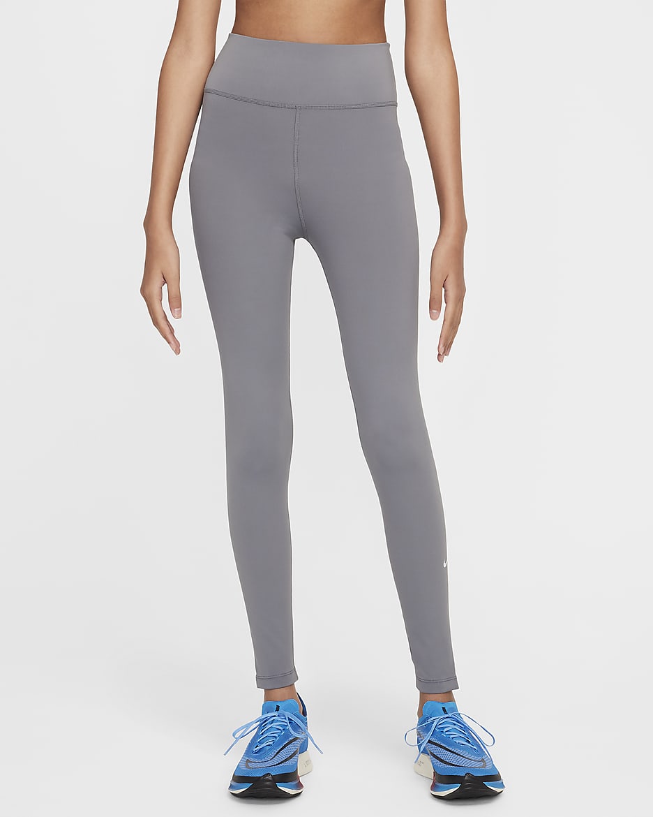 Nike One Big Kids' (Girls') Dri-FIT High-Waisted Leggings - Smoke Grey/White