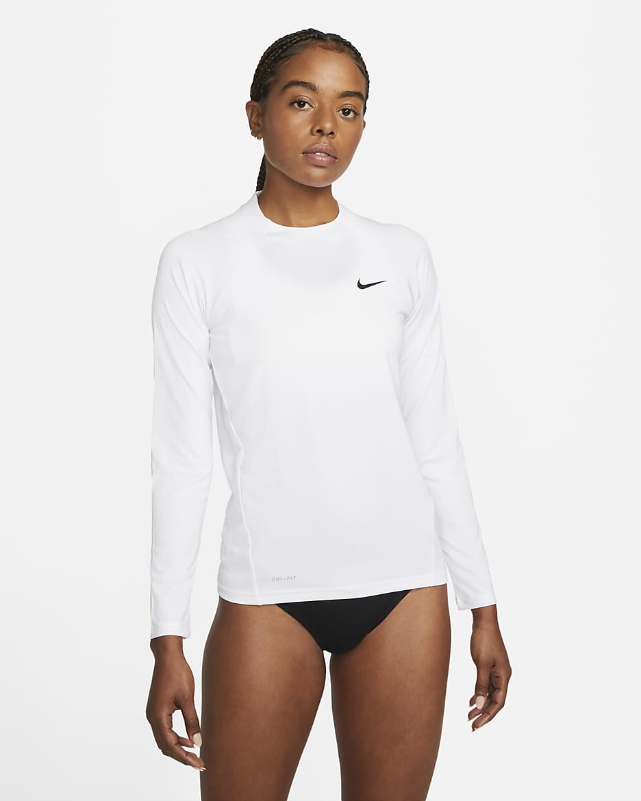 Camiseta Hydroguard de natación de manga larga para mujer Nike Essential - Blanco