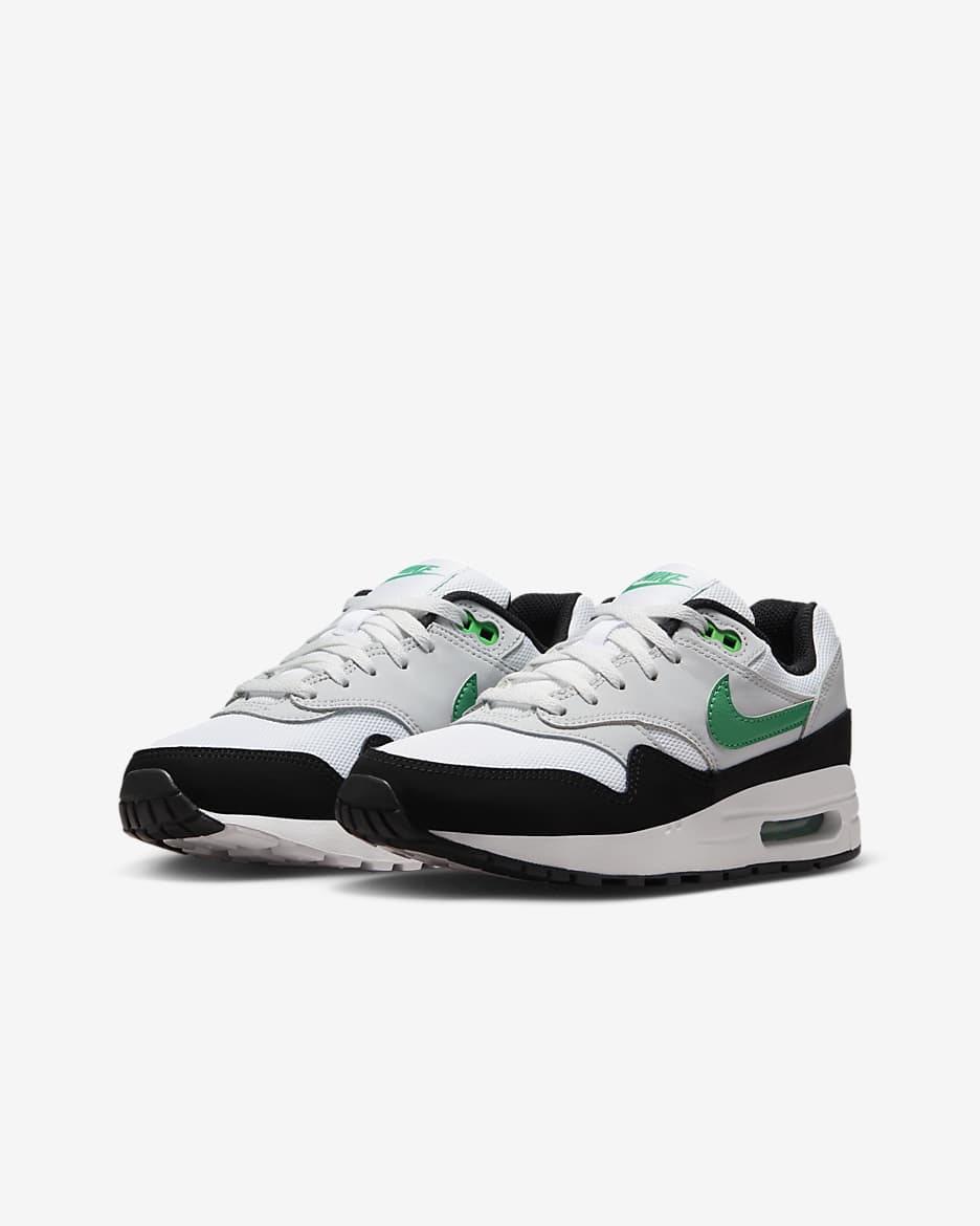 Tenis para niños grandes Air Max 1 - Blanco/Platino puro/Negro/Verde estadio