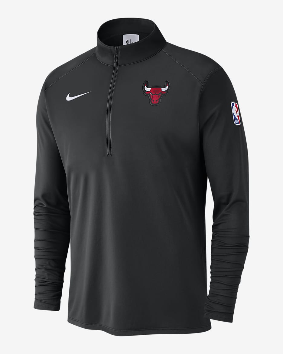 Playera de manga larga Nike de la NBA de medio cierre para hombre Chicago Bulls - Negro/Negro/Blanco