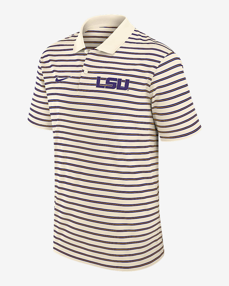 LSU Striped Men's Nike Dri-FIT College Polo - Tan/Beige