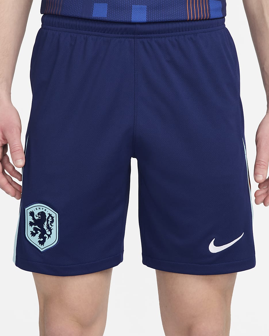 Niederlande 2024 Stadium Away Nike Dri-FIT-Replica-Fußballshorts für Herren - Blue Void/Safety Orange/Copa/Weiß