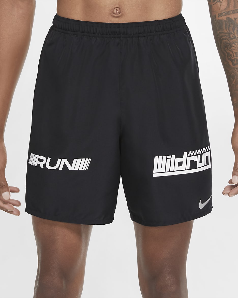 Nike Challenger Wild Run Men's Graphic Running Shorts - Black/Black/White