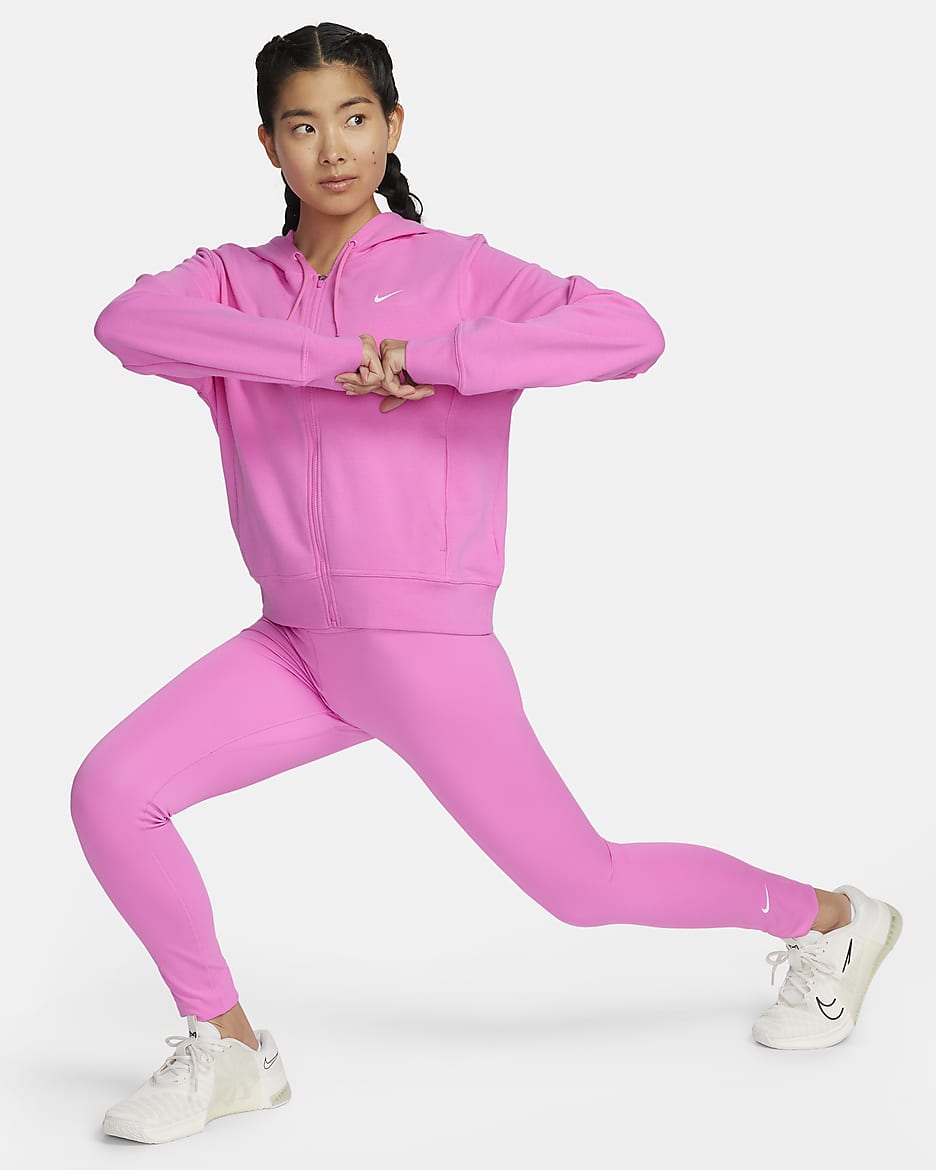 Nike Dri-FIT One Women's Full-Zip French Terry Hoodie - Playful Pink/White