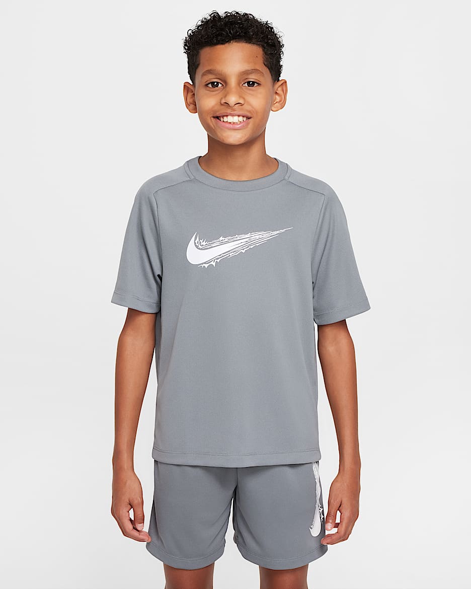 Nike Multi Big Kids' (Boys') Dri-FIT Short-Sleeve Top - Smoke Grey/White