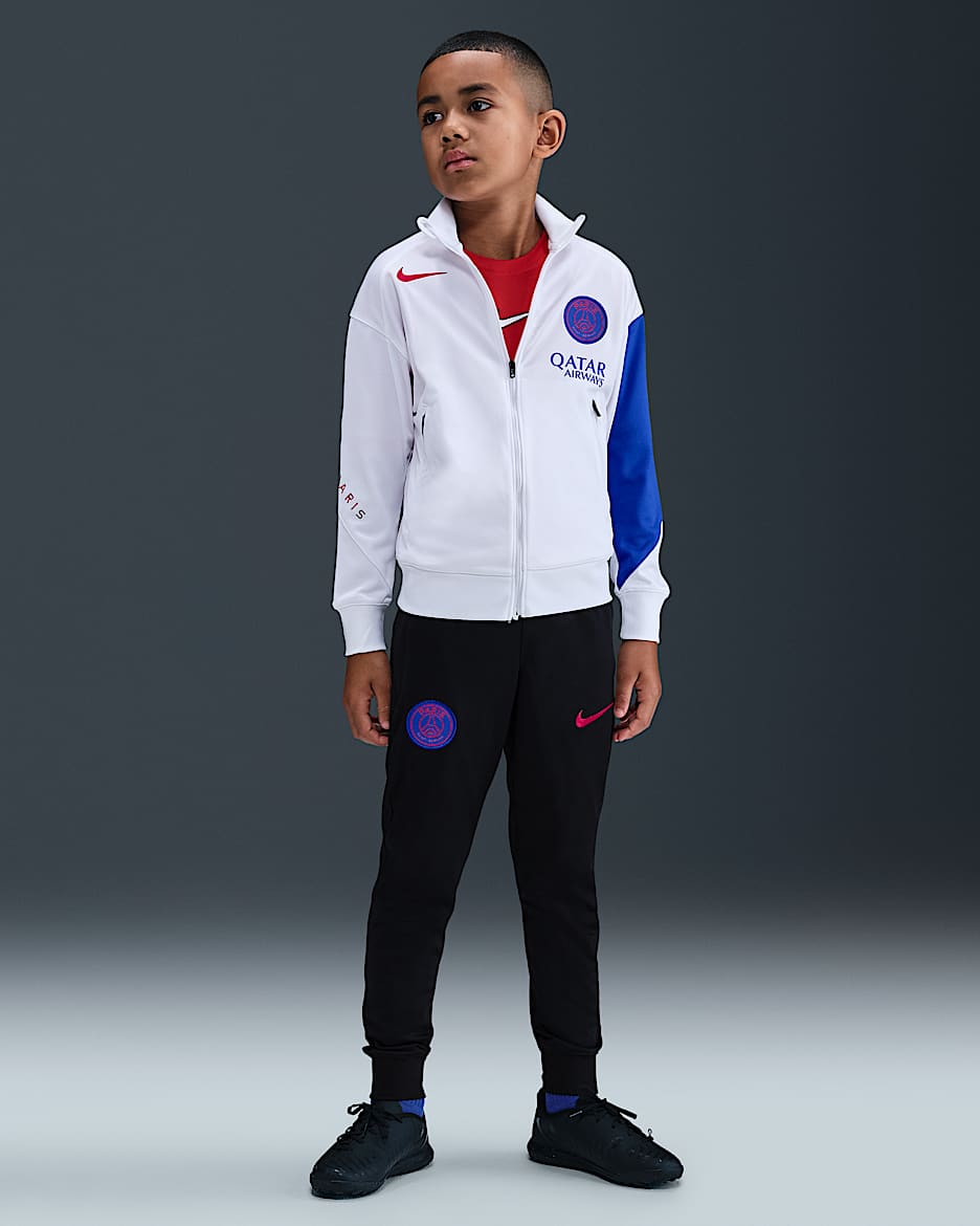 Paris Saint-Germain Strike Third Older Kids' Nike Dri-FIT Total 90 Football Knit Tracksuit - White/Black/Hyper Royal/Global Red