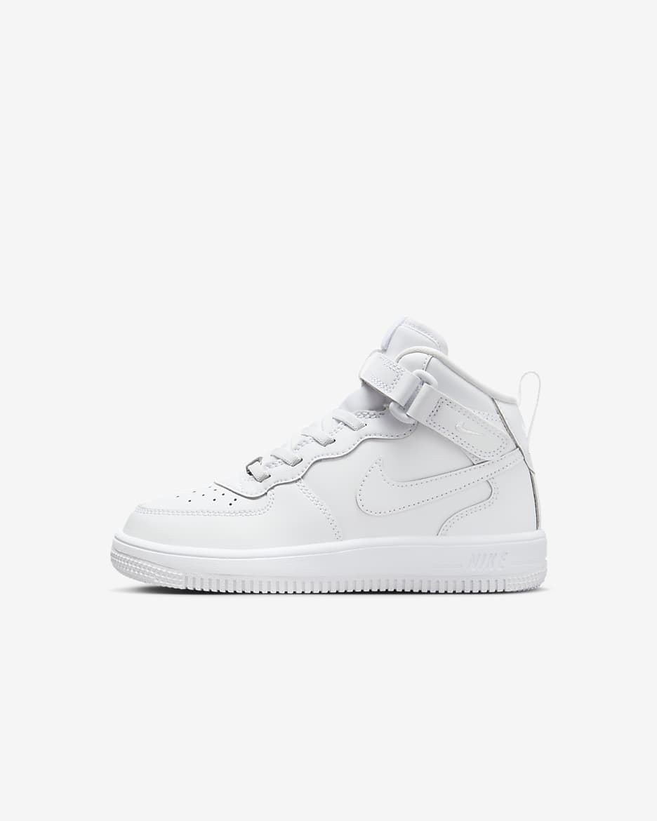 Nike Force 1 Mid EasyOn Younger Kids' Shoes - White/White/White