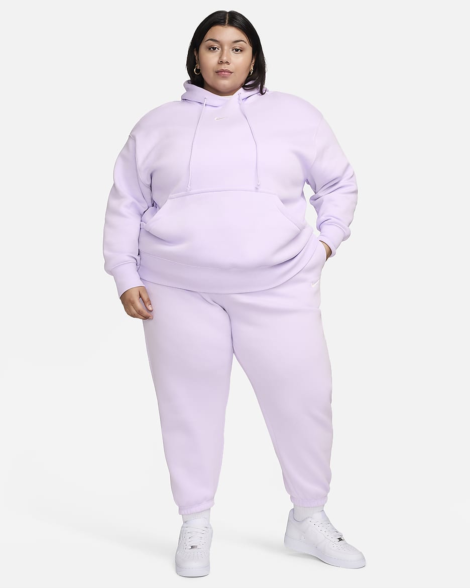 Overdimensionerede Nike Sportswear Phoenix Fleece-sweatpants med høj talje til kvinder (plus size) - Violet Mist/Sail