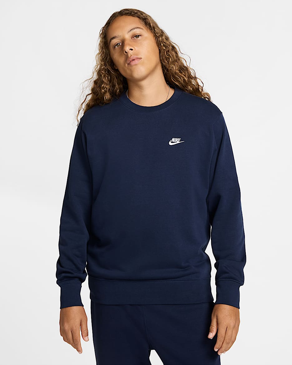 Nike Club Men's French Terry Crew - Obsidian/White