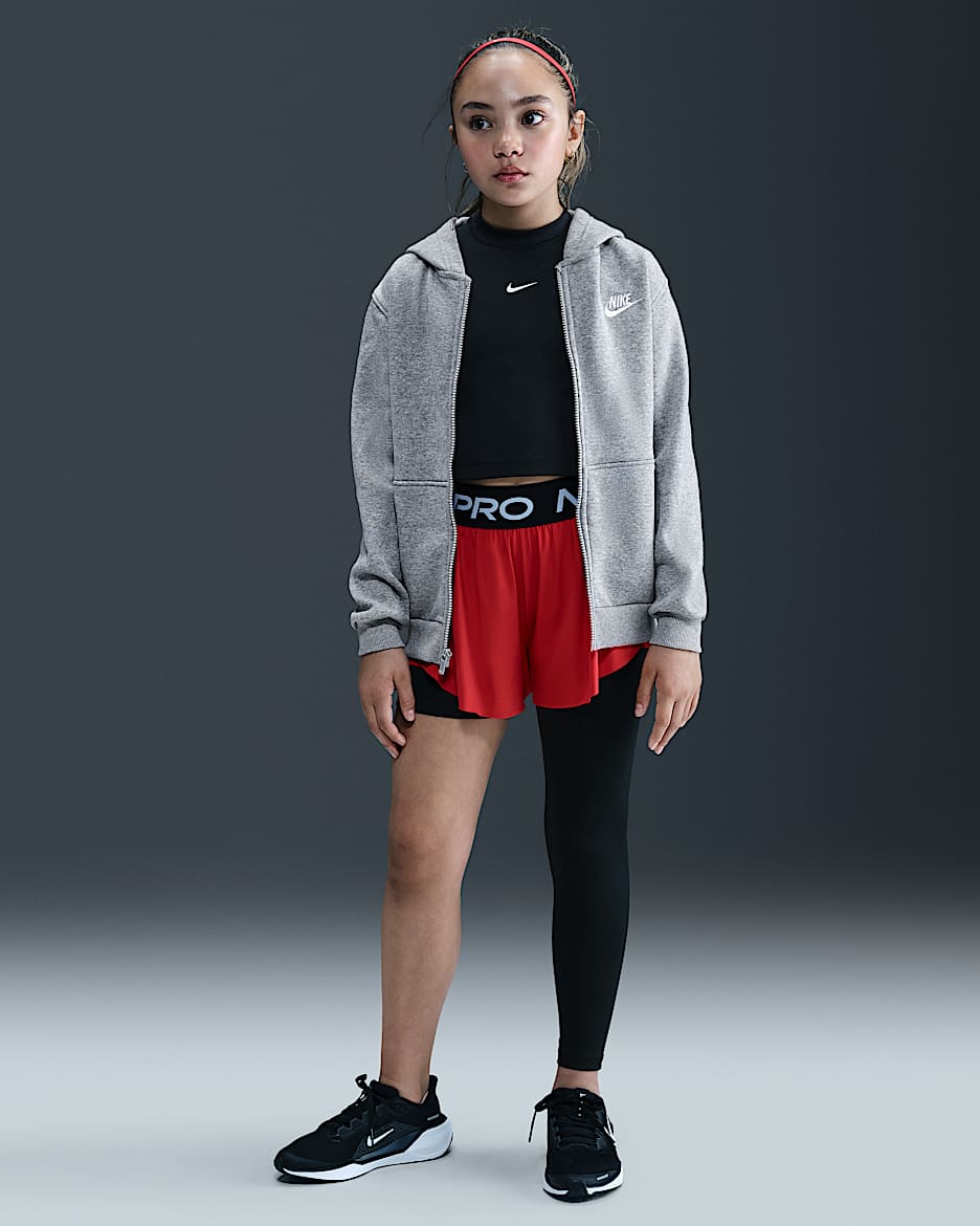 Nike Pro Big Kids' (Girls') Mid-Rise Single-Leg Leggings - Black/White/White