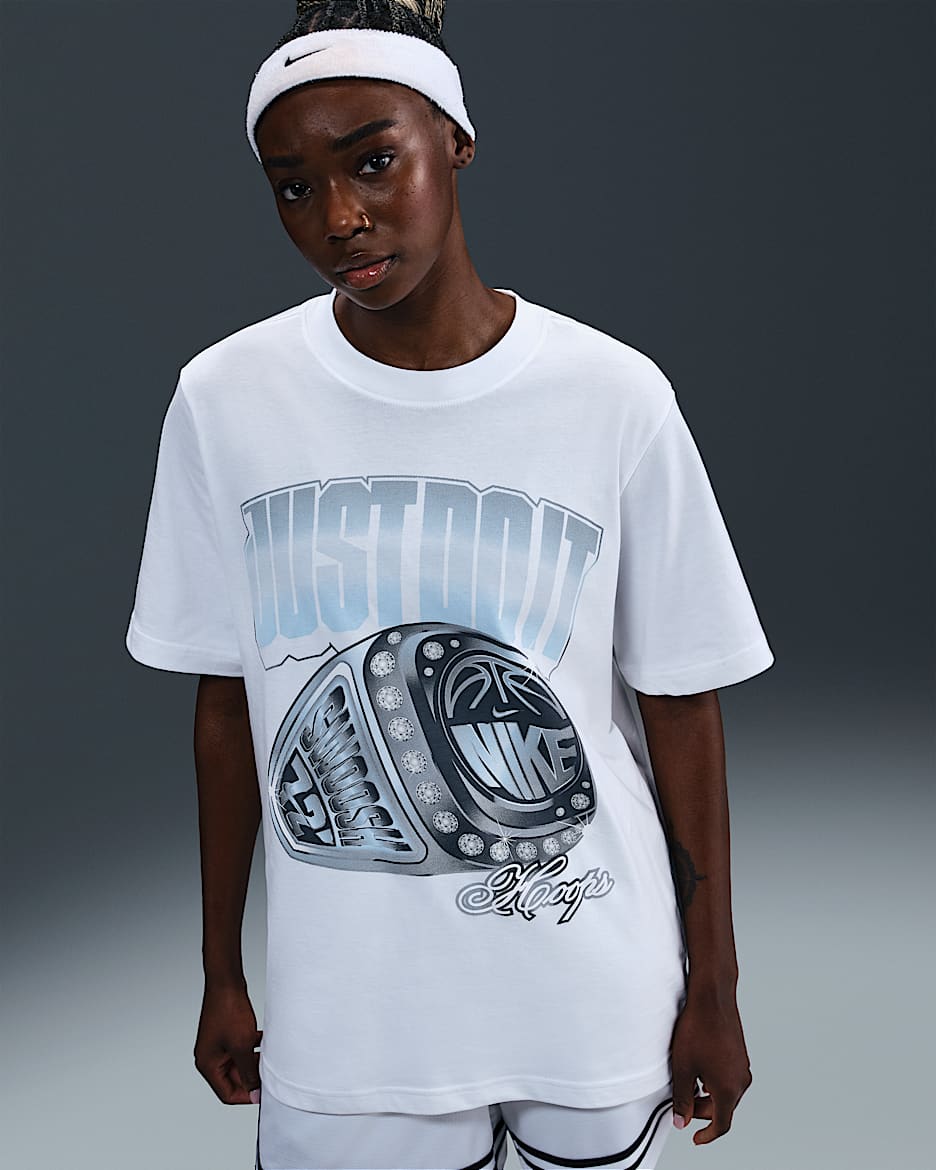 Playera de básquetbol de manga corta holgada para mujer Nike - Blanco
