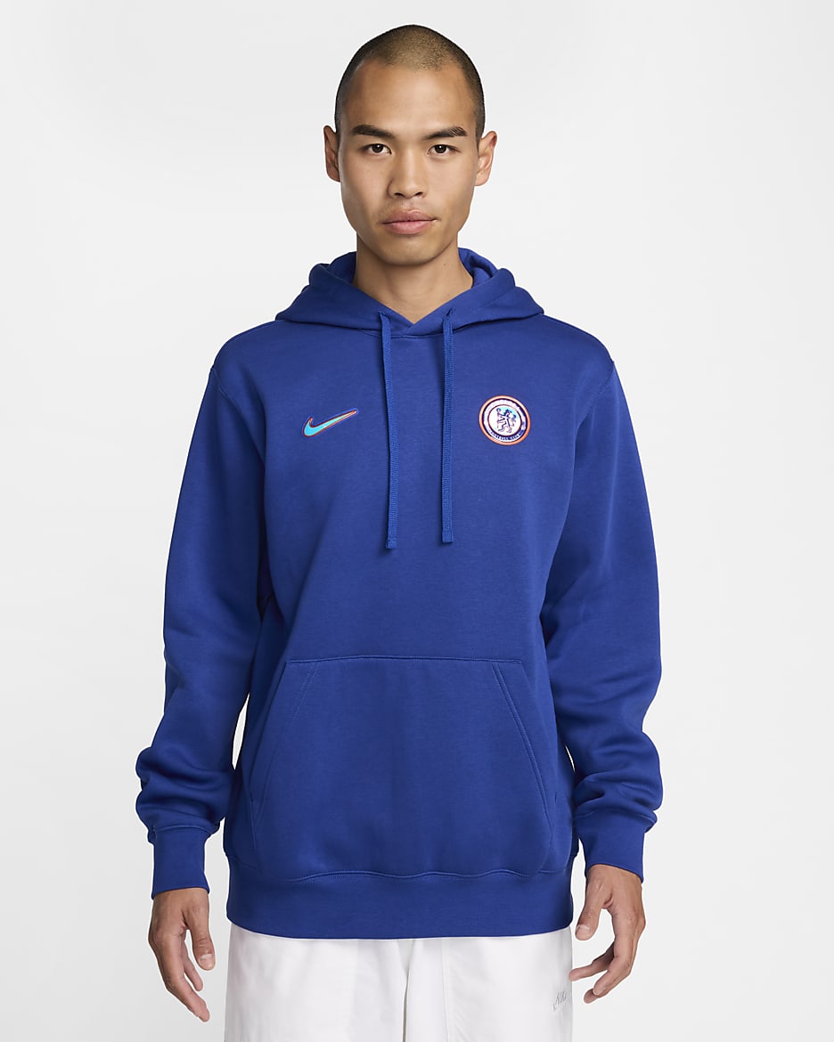 Sweat à capuche Nike Football Chelsea FC Club pour homme - Rush Blue/Blanc