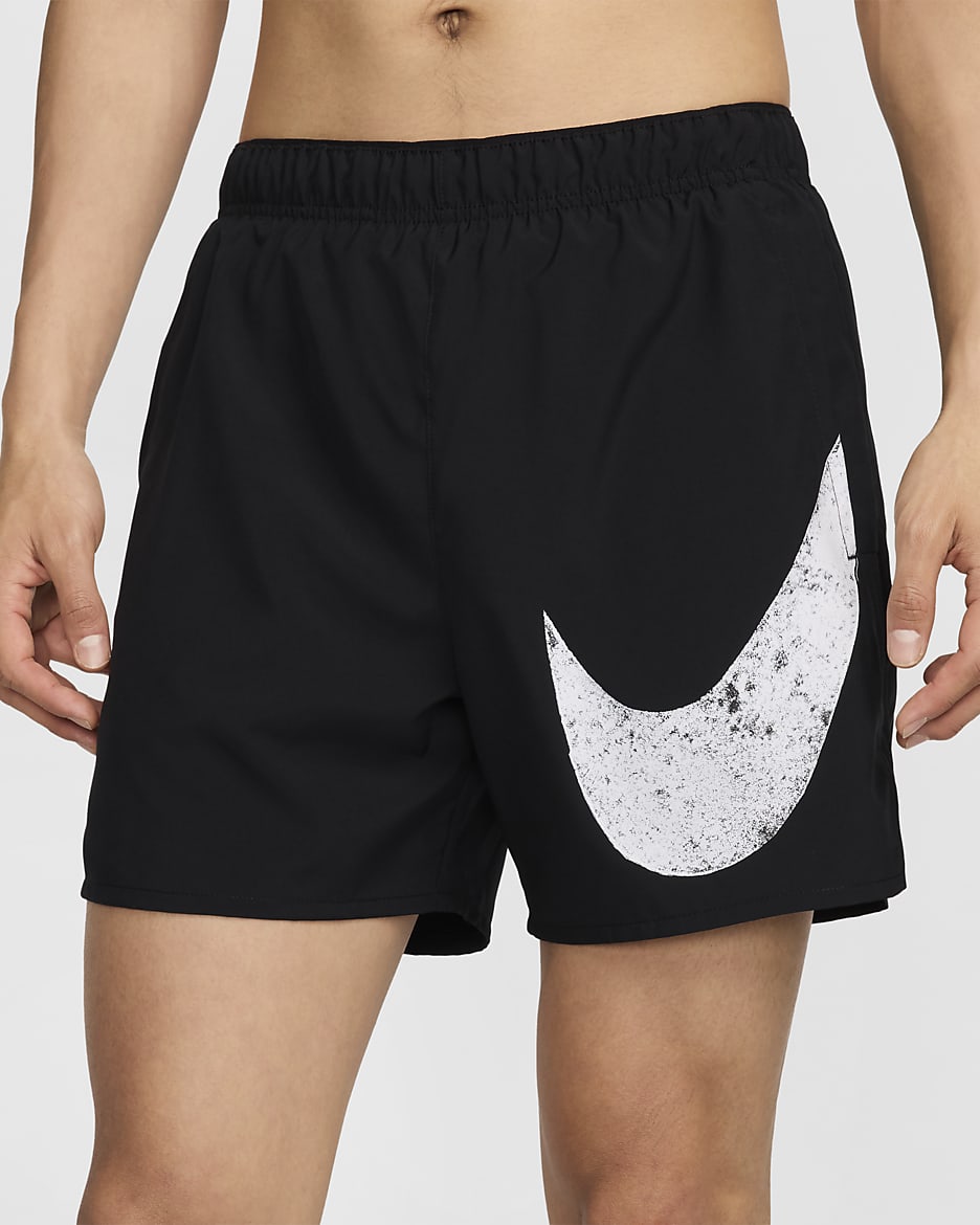 Nike Challenger Swoosh Men's 12.5cm (approx.) Dri-FIT Running Shorts - Black/Black/Black/White