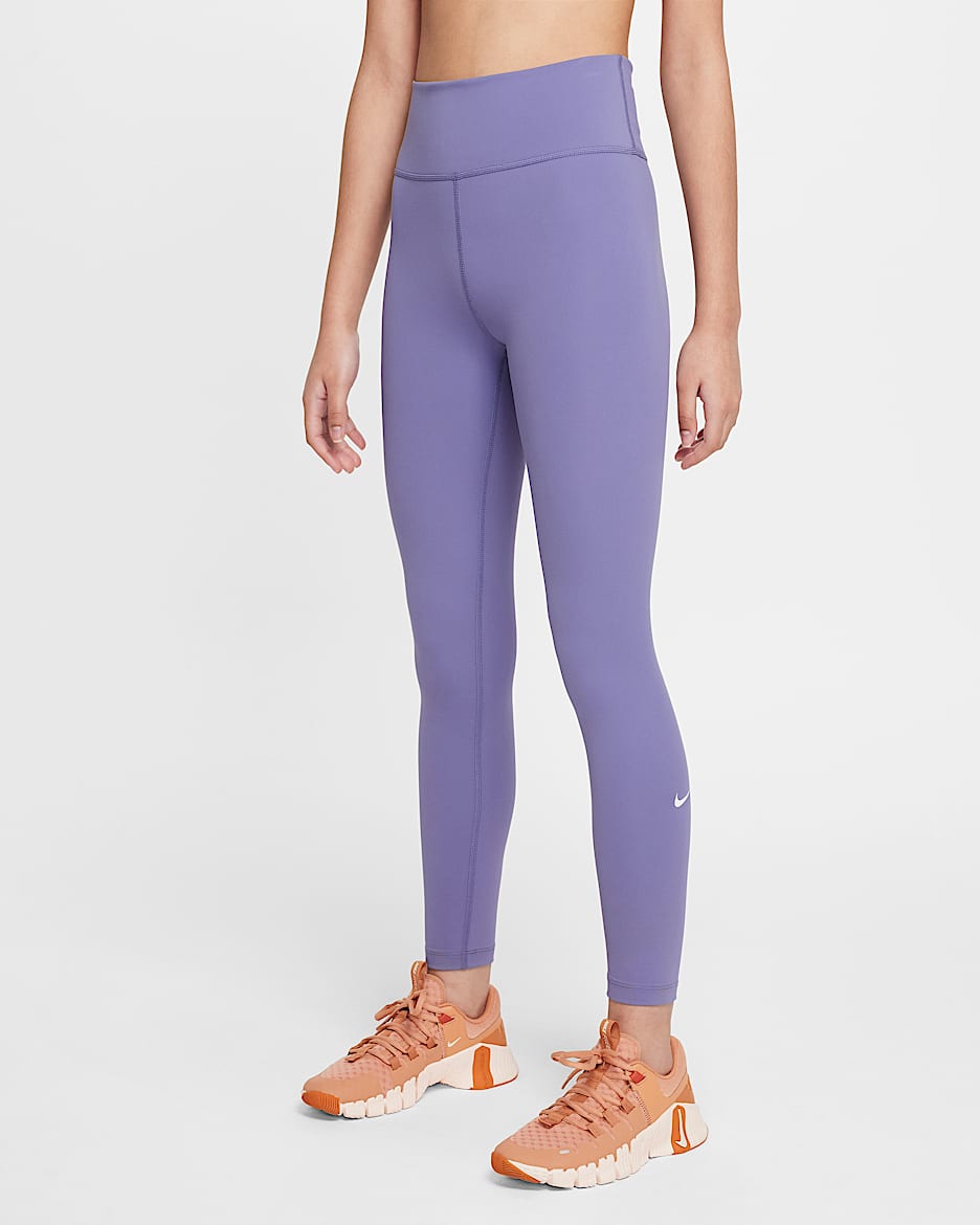 Legging taille haute Dri-FIT Nike One pour ado (fille) - Dusty Amethyst/Blanc