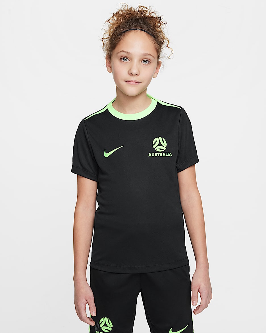 Academy Pro Australia Camiseta de fútbol de manga corta y tejido Knit Nike Dri-FIT - Niño/a - Negro/Lime Blast/Lime Blast