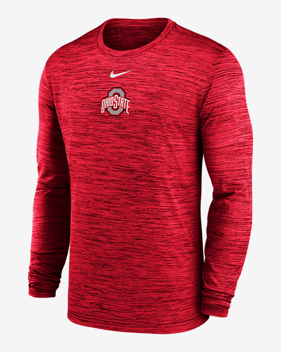 Playera de manga larga universitaria Nike Dri-FIT para hombre Ohio State Sideline Velocity - Rojo