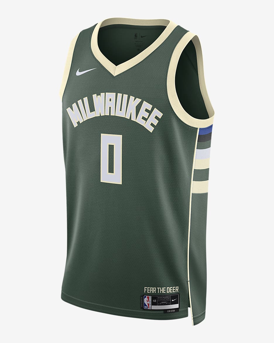 Jersey Nike Dri-FIT de la NBA Swingman para hombre Damian Lillard Milwaukee Bucks Icon Edition 2022/23 - Abeto
