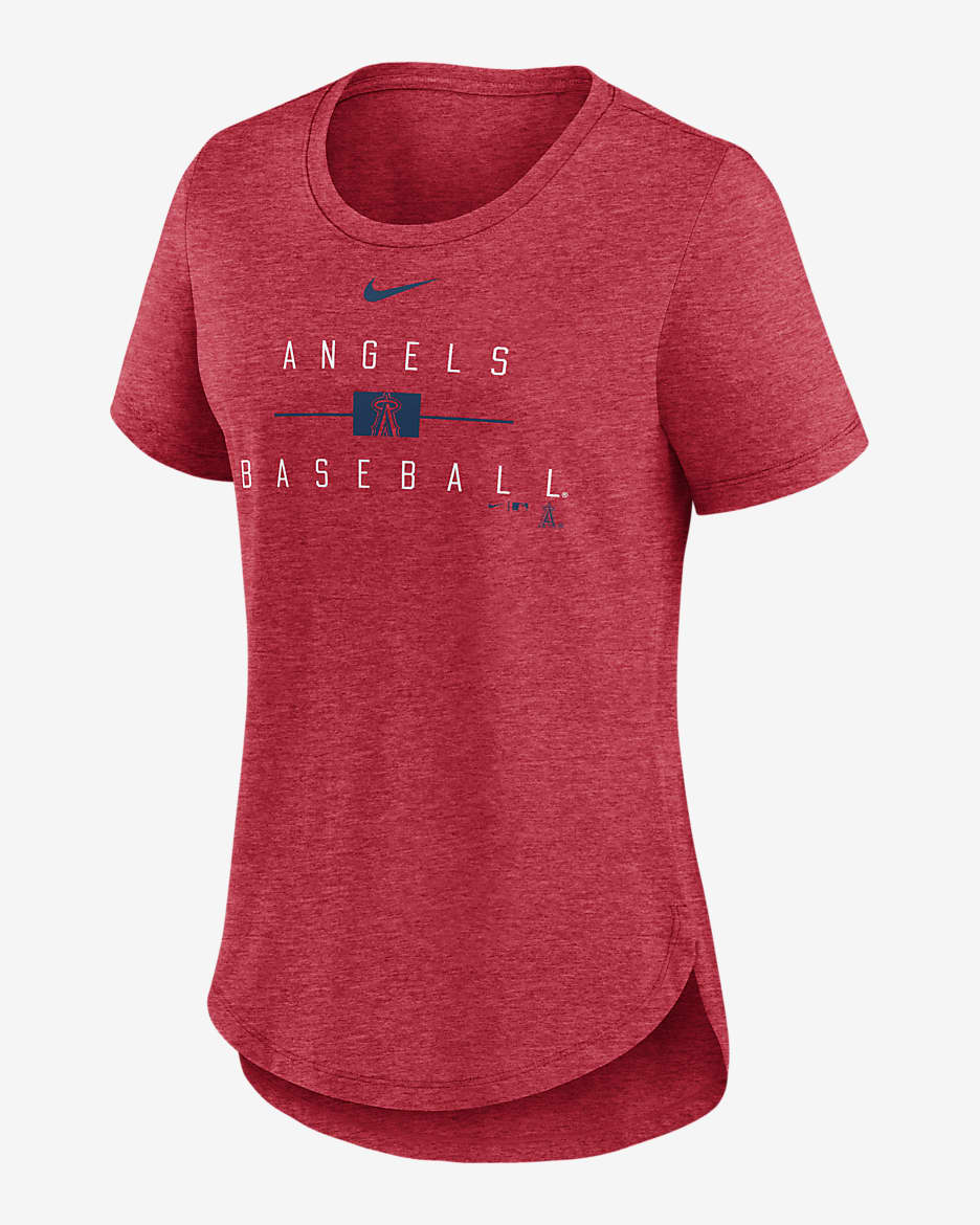 Los Angeles Angels Knockout Team Stack Women's Nike MLB T-Shirt - Red Heather