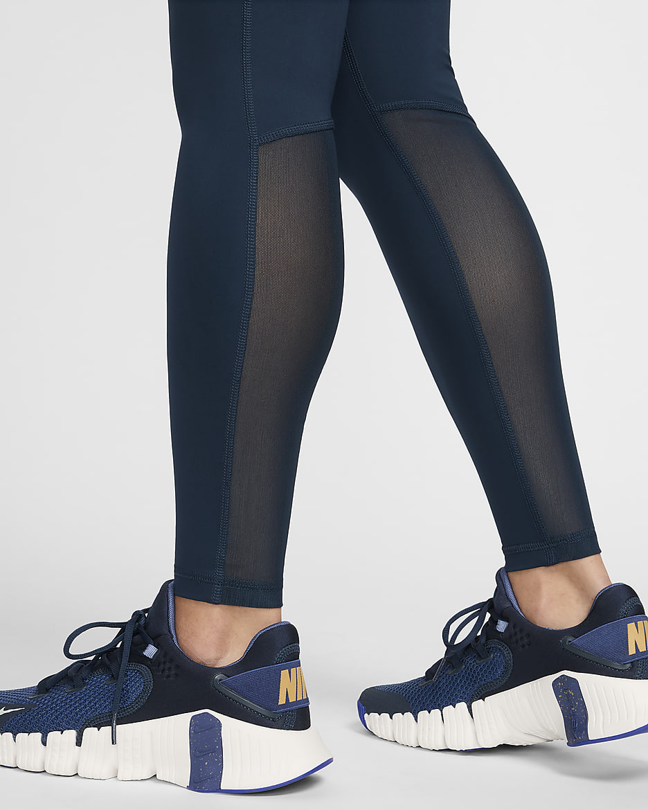 Nike Pro Women's Mid-Rise Mesh-Panelled Leggings - Armoury Navy/Black/White