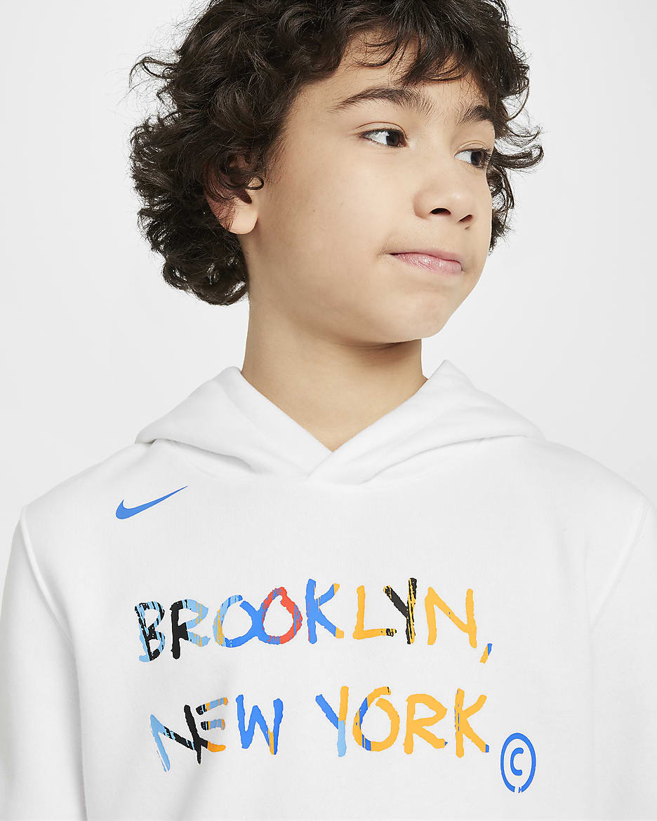 Brooklyn Nets City Edition Older Kids' Nike NBA Fleece Pullover Hoodie - White