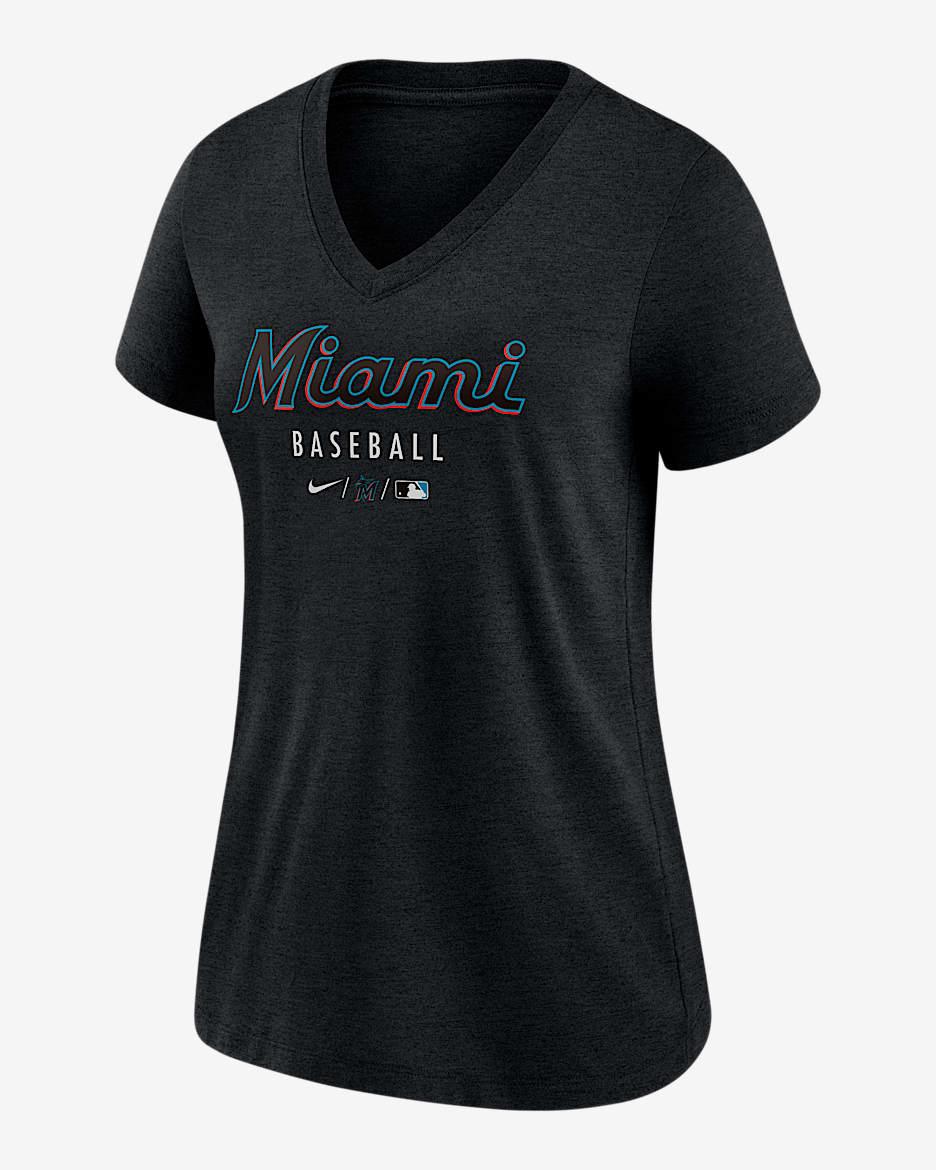 Miami Marlins Authentic Collection Women's Nike MLB V-Neck T-Shirt - Black Heather