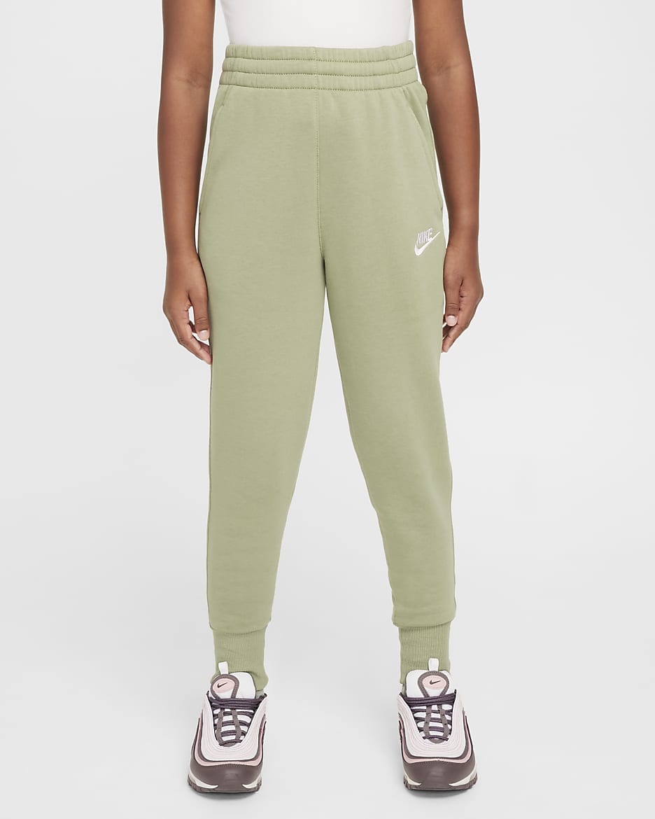 Nike Sportswear Club Fleece Older Kids' (Girls') High-Waisted Fitted Trousers - Oil Green/Oil Green/White