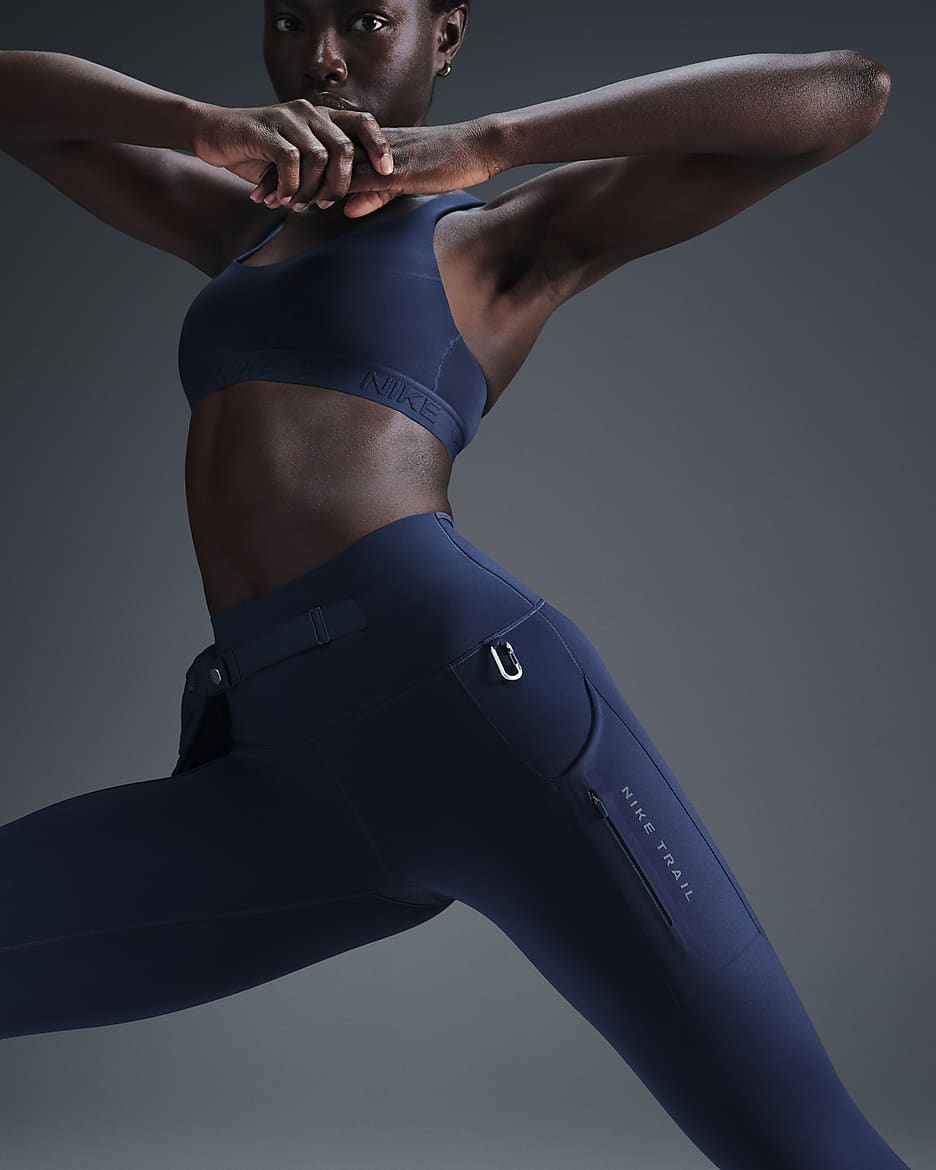 Legging 7/8 à taille haute et maintien supérieur avec poches Nike Trail Go pour femme - Armory Navy/Armory Navy/Noir