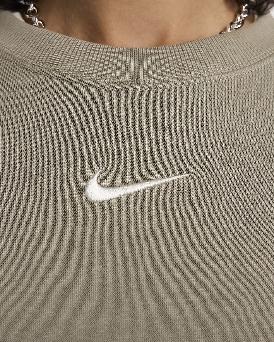 Damska bluza dresowa z półokrągłym dekoltem o kroju oversize Nike Sportswear Phoenix Fleece - Light Army/Sail