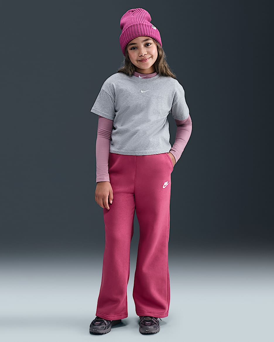 Nike Sportswear Club Fleece Girls' Wide-Leg Pants - Sweet Beet/Sweet Beet/White