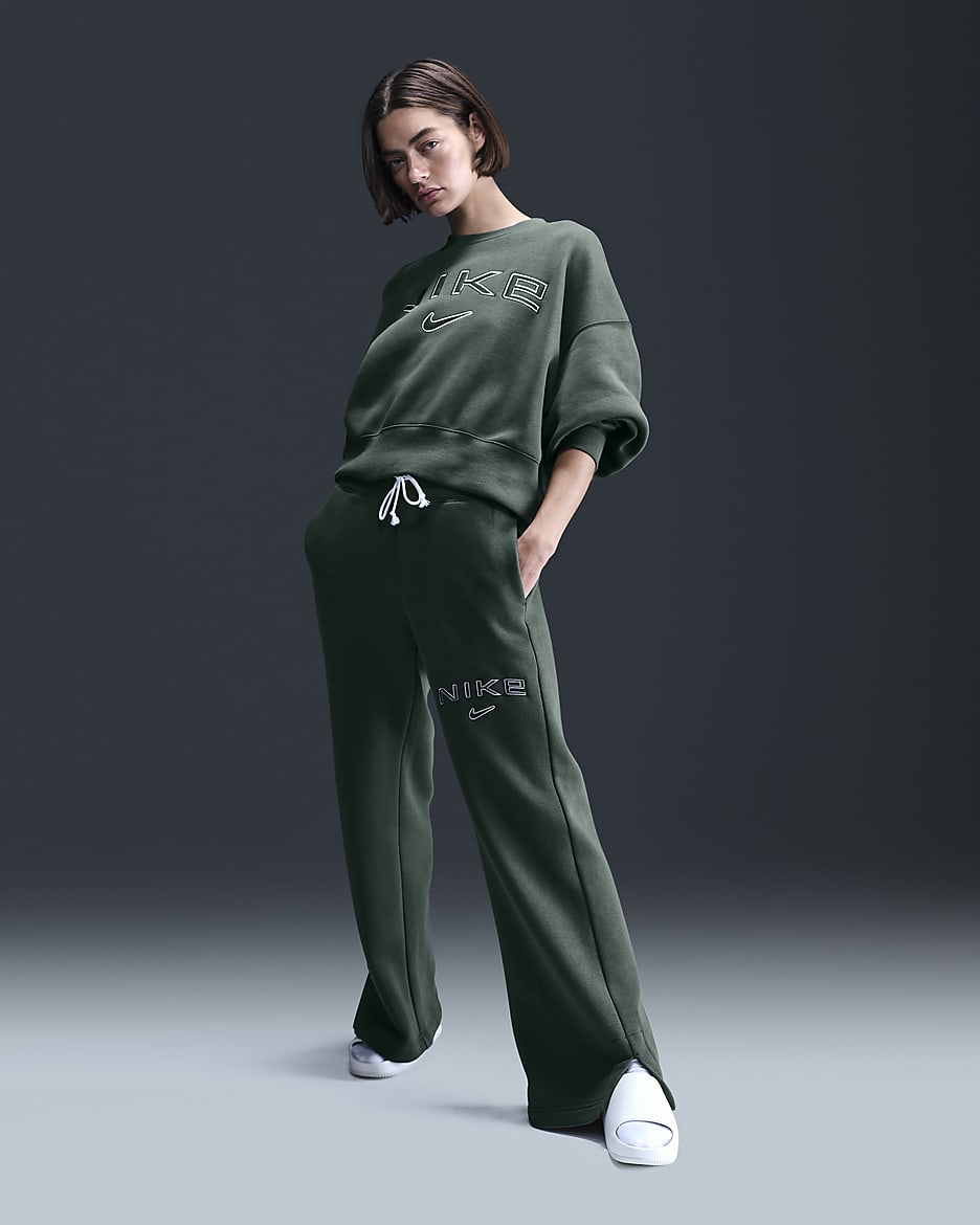 Pants con logotipo de piernas anchas y tiro alto para mujer Nike Sportswear Phoenix Fleece - Verde vintage