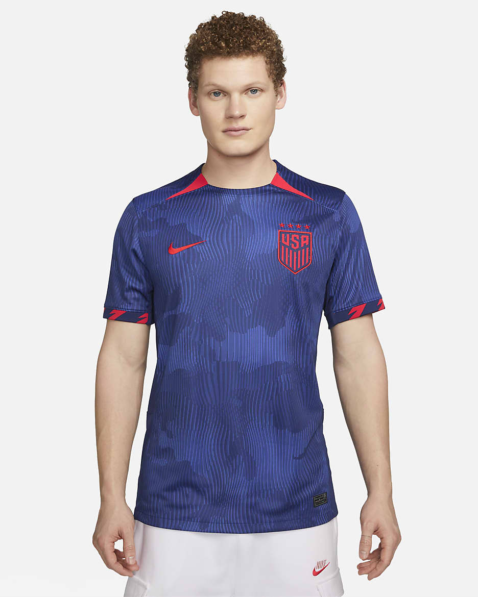 Jersey de fútbol Nike Dri-FIT para hombre de la selección femenina de fútbol de EE.UU. (4-Star) 2023 Stadium visitante - Hiperroyal/Azul fiel/Rojo velocidad