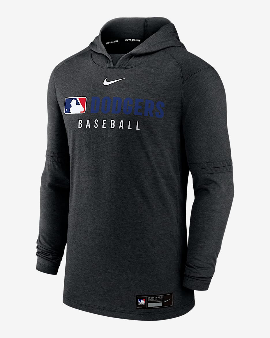 Sudadera con gorro sin cierre Nike Dri-FIT de la MLB para hombre Los Angeles Dodgers Authentic Collection - Negro jaspeado