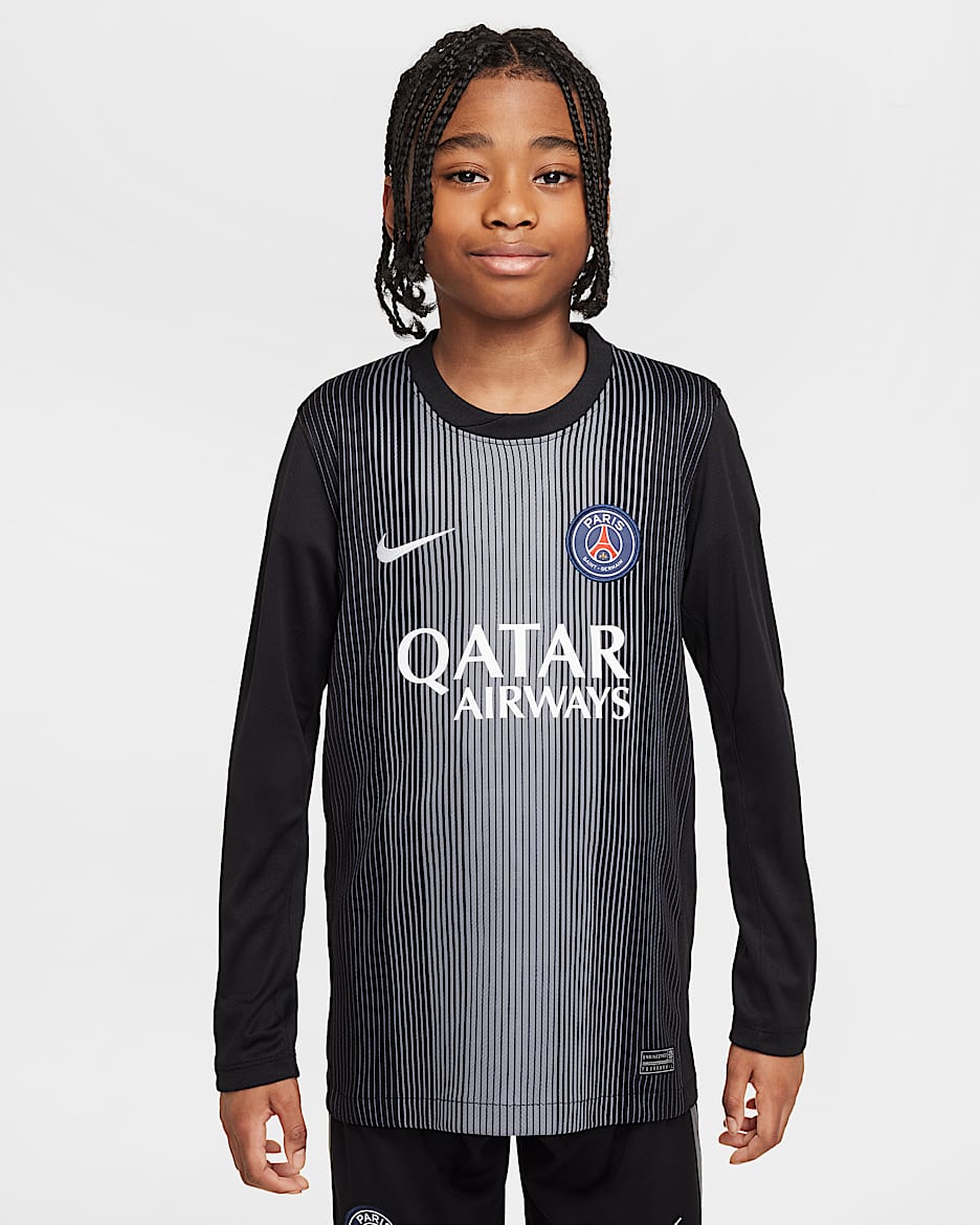 Equipación de portero/a Stadium París Saint-Germain 2025/26 Camiseta de fútbol Replica de manga larga Nike Dri-FIT - Niño/a - Negro/Smoke Grey/Blanco