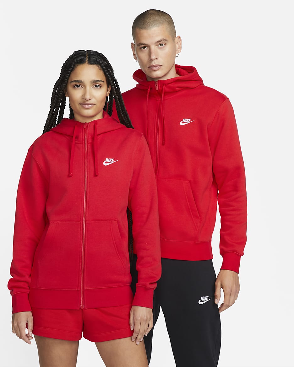Sudadera con gorro de cierre completo para hombre Nike Sportswear Club Fleece - Rojo universitario/Rojo universitario/Blanco