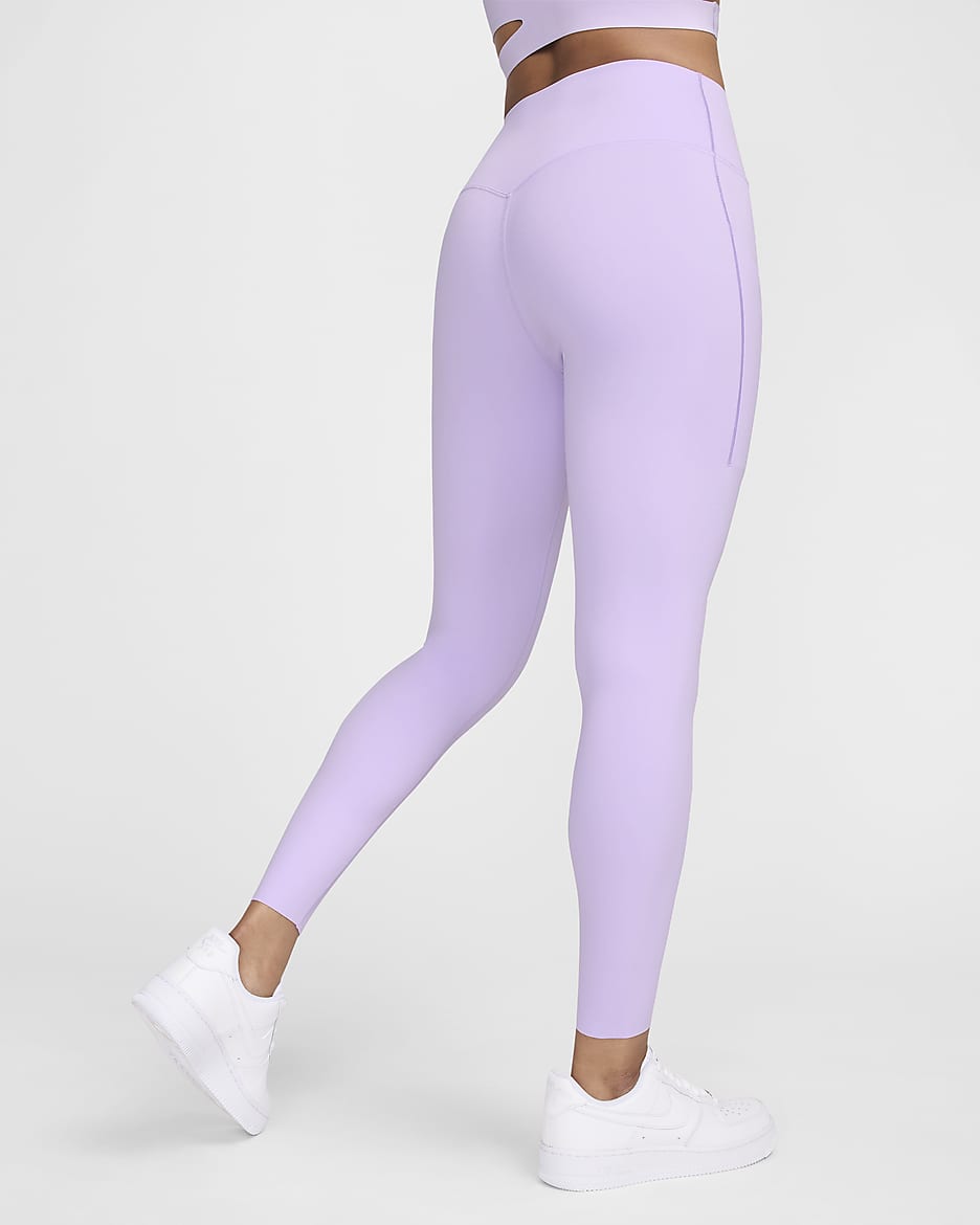 Damskie legginsy ze średnim stanem i kieszeniami o długości 7/8 zapewniające średnie wsparcie Nike Universa - Lilac Bloom/Czerń