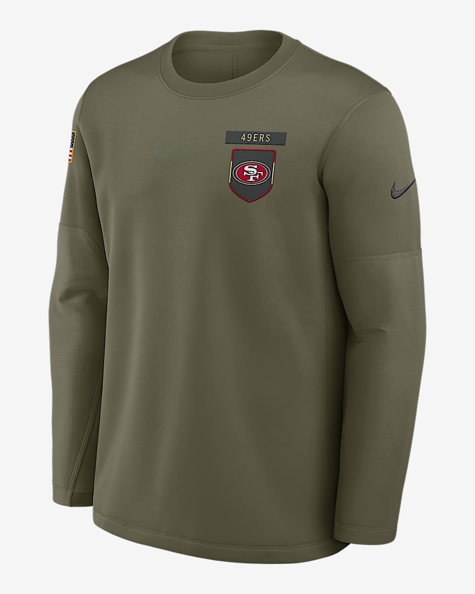 San Francisco 49ers Salute to Service Sideline Triumphant Win Coach Men's Nike NFL Pullover Crew - Medium Olive