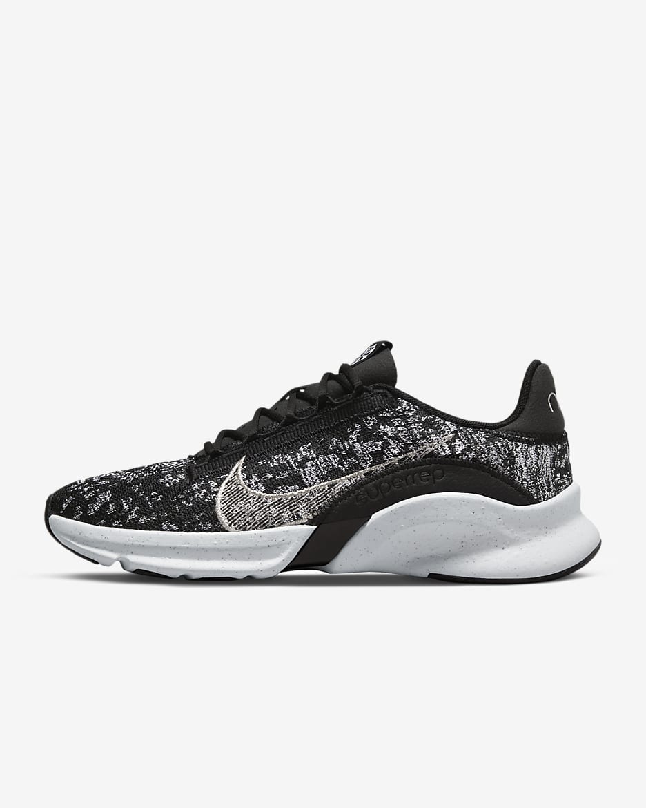 Chaussure d'entraînement Nike SuperRep Go 3 Flyknit Next Nature pour femme - Noir/Blanc/Metallic Silver