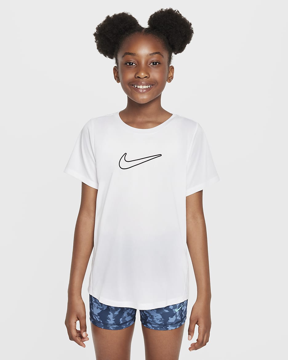 Nike One Fitted Big Kids' (Girls') Dri-FIT Short-Sleeve Top - White/Black